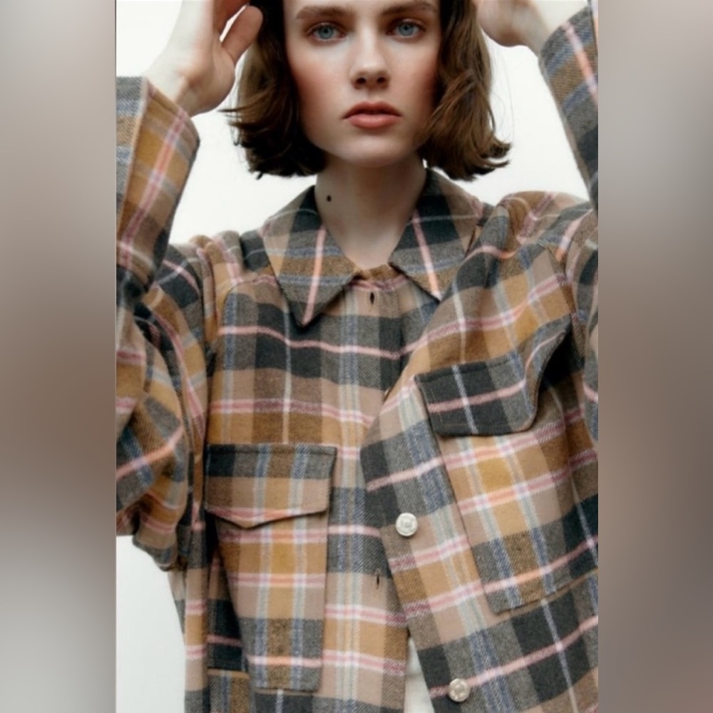 Zara Oversized Plaid Flannel Shacket Size Small